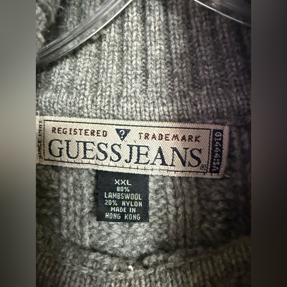 Vintage Guess Jeans Cable Knit Fisherman Turtleneck Lambswool Sweater XXL Unisex - Picture 2 of 4